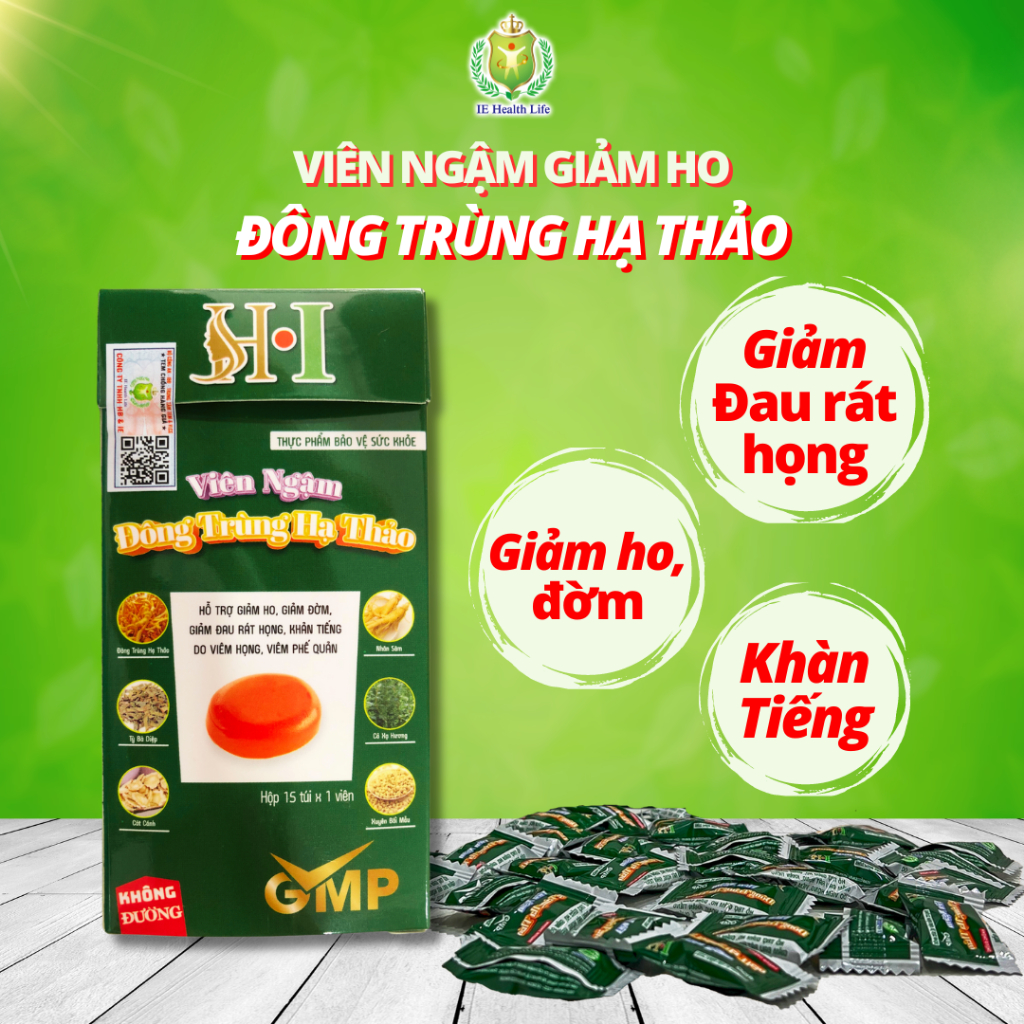 Viên ngậm giảm ho Đông trùng hạ thảo (hộp 15 viên)