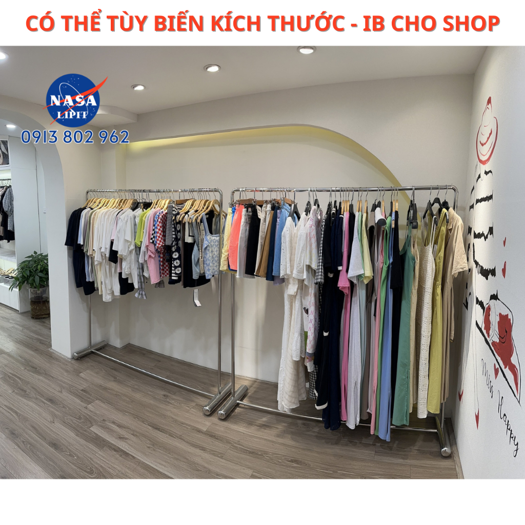 Sào, kệ treo đồ quần áo livestream inox, giá treo quần áo chụp ảnh inox siêu bền bỉ, dây phơi quần áo inox