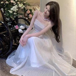  Đầm dress maxi hai dây chun nhún sau lưng dáng xòe bồng dài tiểu thư nàng thơ sang chảnh xinh xắn dự tiệc hẹn hò 