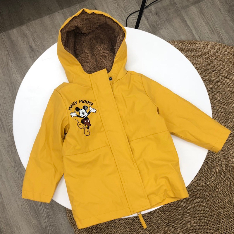Áo khoác phao lót lông cừu Mickey vàng dư xịn chống nước cho bé trai bé gái