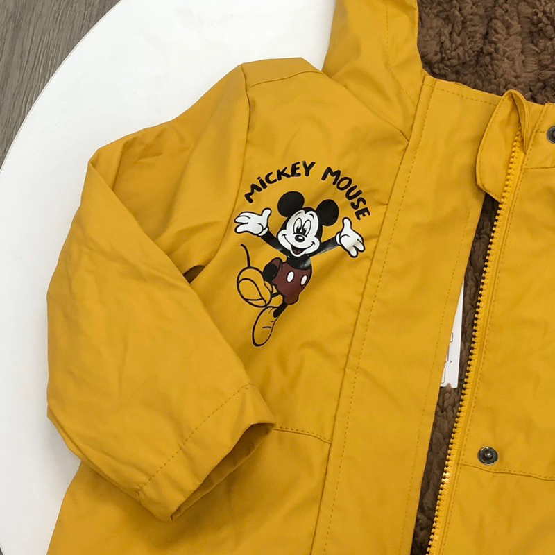Áo khoác phao lót lông cừu Mickey vàng dư xịn chống nước cho bé trai bé gái