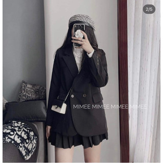 Áo Khoác Vest Blazer Nữ Boiling Dáng Suông Rộng Tay Dài Vạt Chéo Túi Nắp Cúc Tay Freesize