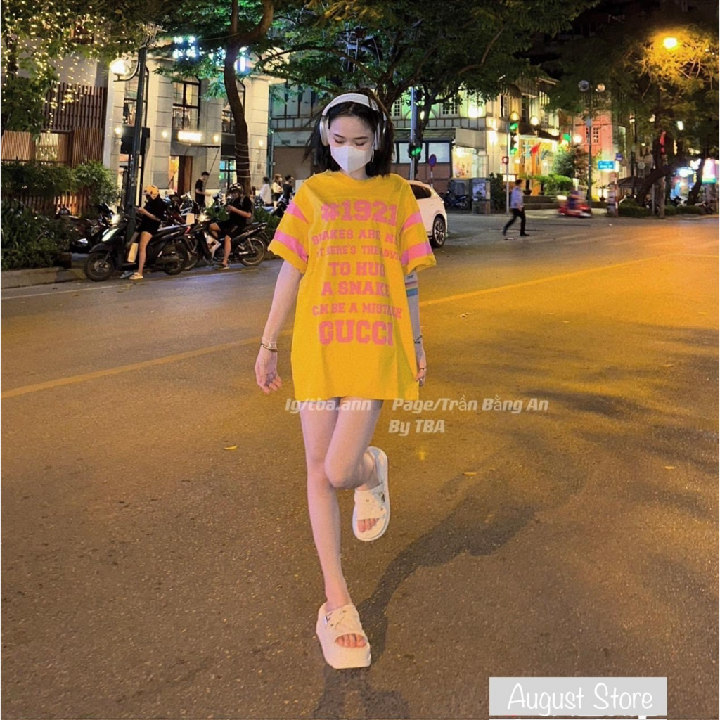 Áo Phông Vàng GC 1921 Thun Cộc Tay Dáng Rộng Giấu Quần Trùm Mông Freesize