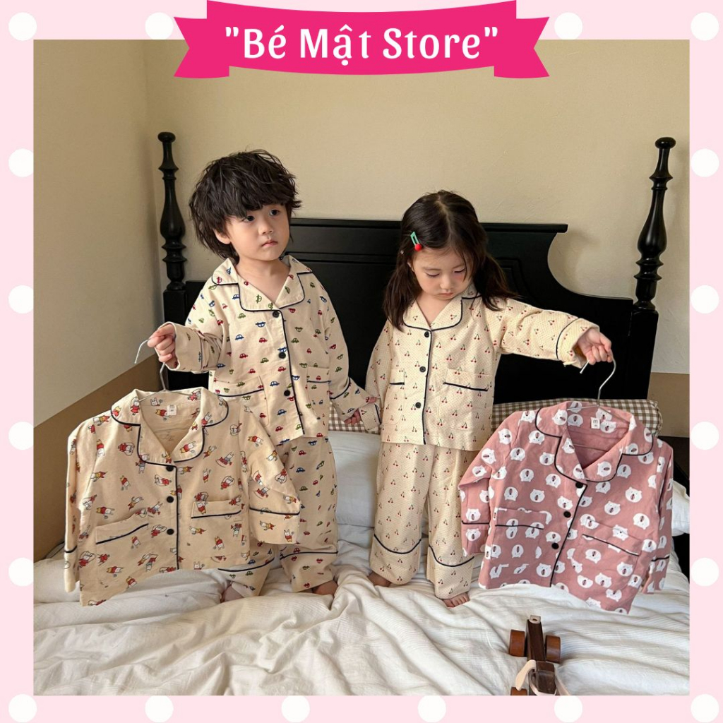 Bộ pyjama mặc nhà dài tay thu đông 2023 cho bé trai và bé gái chất cotton cao cấp phong cách Hàn Quốc dễ thương