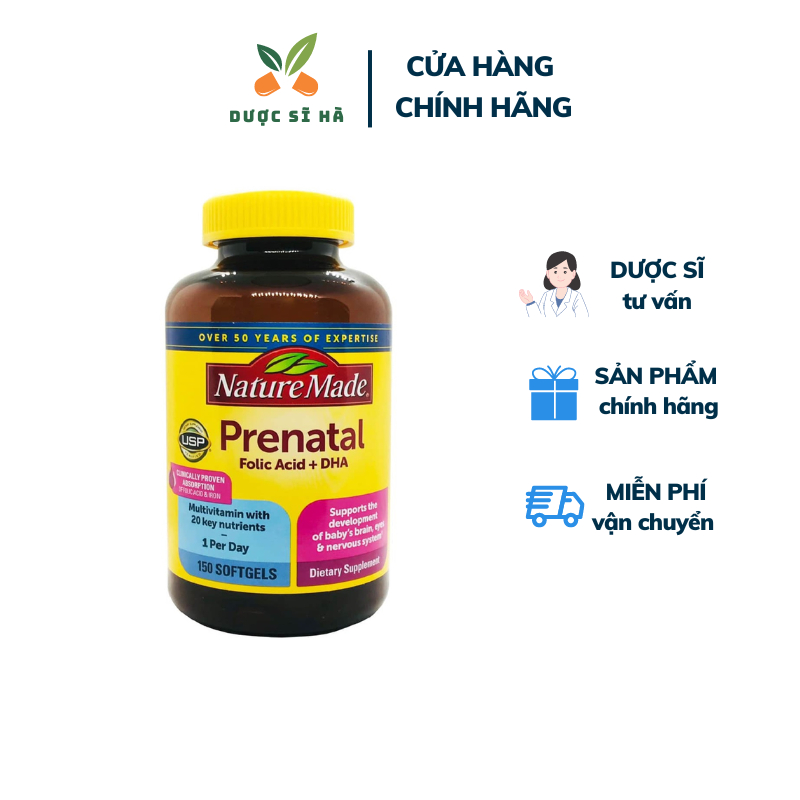 Vitamin tổng hợp cho mẹ bầu Nature Made Prenatal Folic Acid + DHA 150 viên của Mỹ [CHÍNH HÃNG]