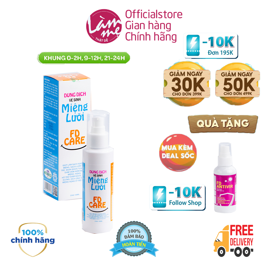 Dung dịch rơ miệng vệ sinh miệng lưỡi FDcare, vệ sinh miệng và lưỡi, an toàn, sạch sẽ chai 100ml