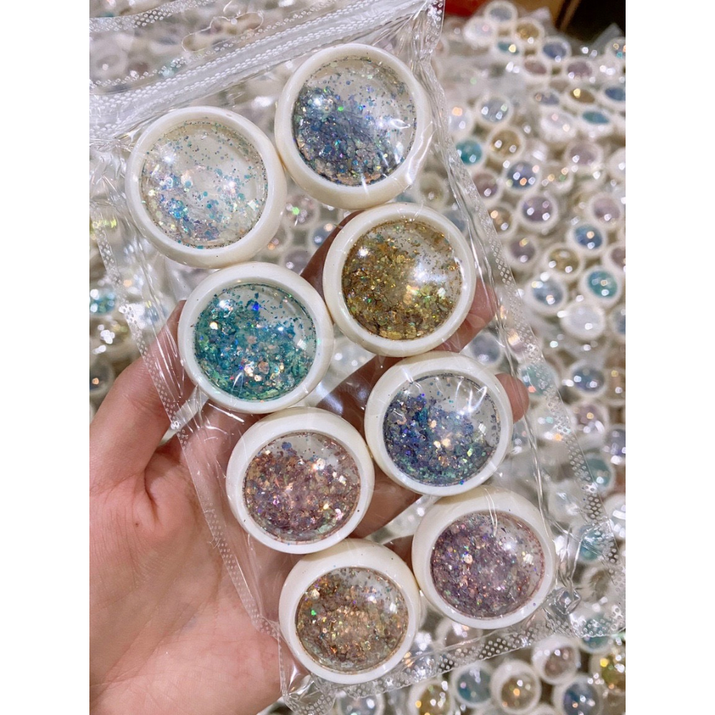 Nhũ kim tuyến nail trang trí móng 8 màu, phụ kiện trang trí móng nhũ vảy cá 8 màu