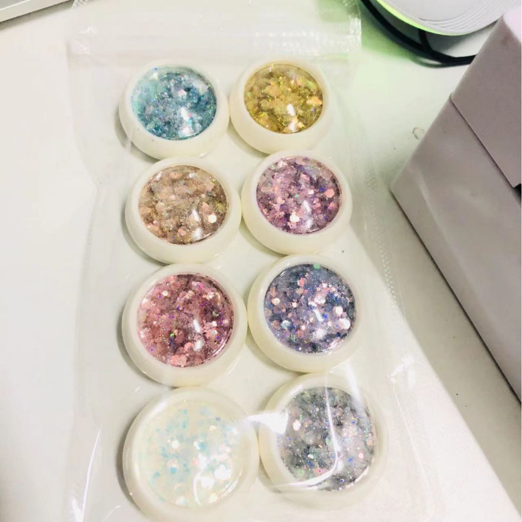 Nhũ kim tuyến nail trang trí móng 8 màu, phụ kiện trang trí móng nhũ vảy cá 8 màu