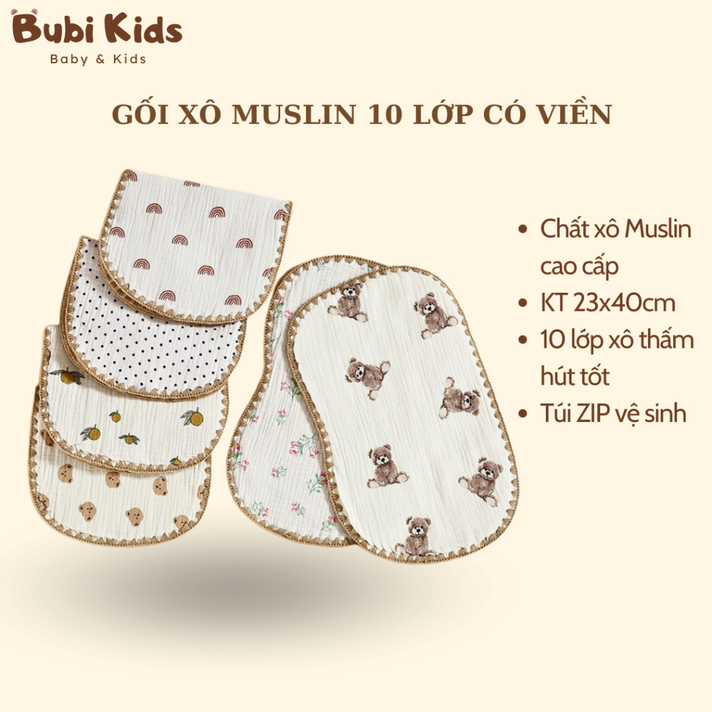 Gối xô muslin 10 lớp cao cấp cho bé, gối xô siêu mềm siêu thấm hút