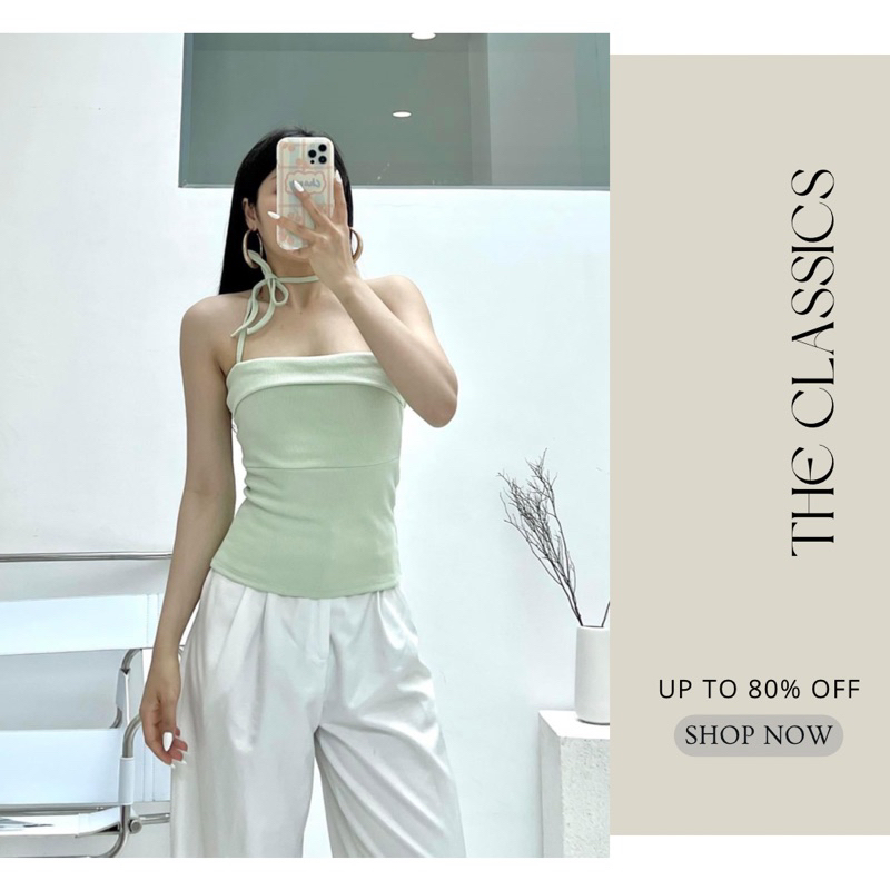 Áo Tube Ống Dài Kèm Nơ Cổ Cúp Ngực Thun Gân Noen - The Classics