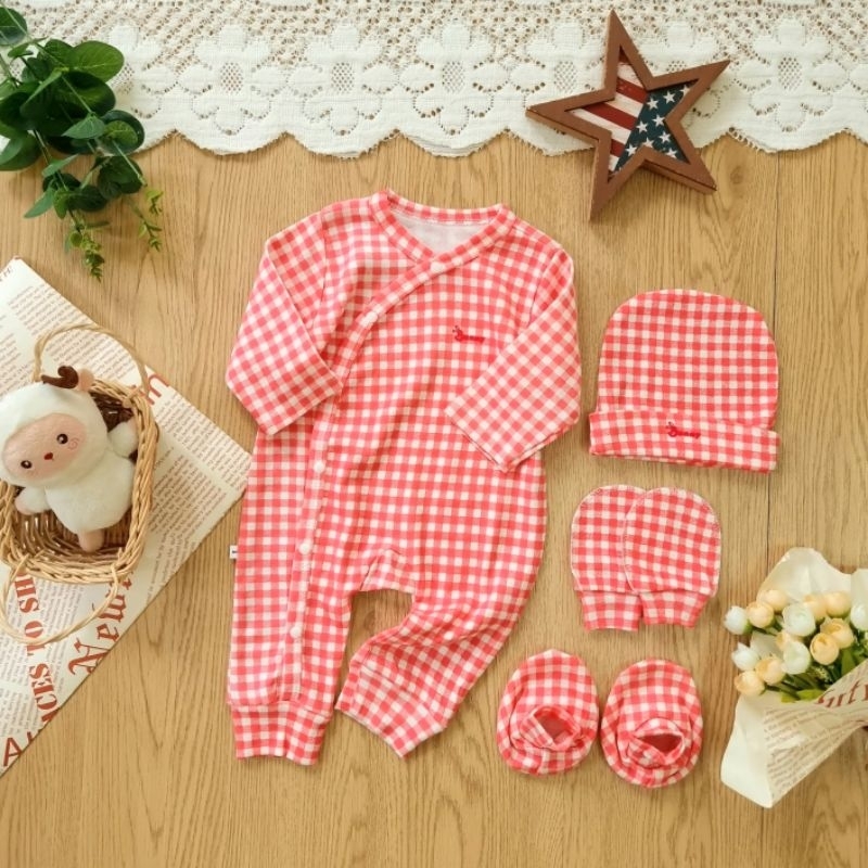 [Mã SGBAU30K giảm đến 30K đơn 99K] Set body dài thu đông Bunnybaby kèm mũ vớ chất thun 100% cotton cho bé 0-3 tháng