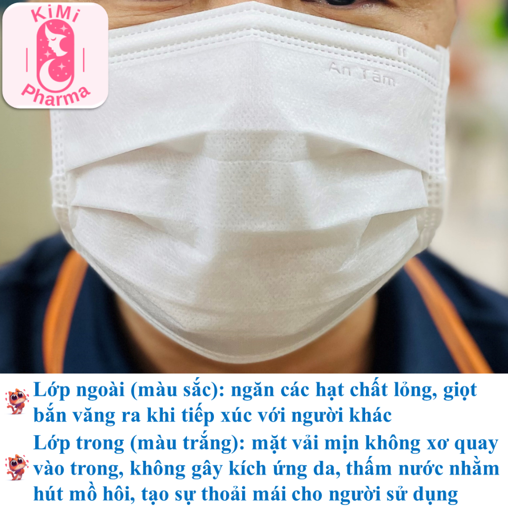 Khẩu trang y tế An Tâm 4 lớp kháng khuẩn người lớn - Hộp 50 cái