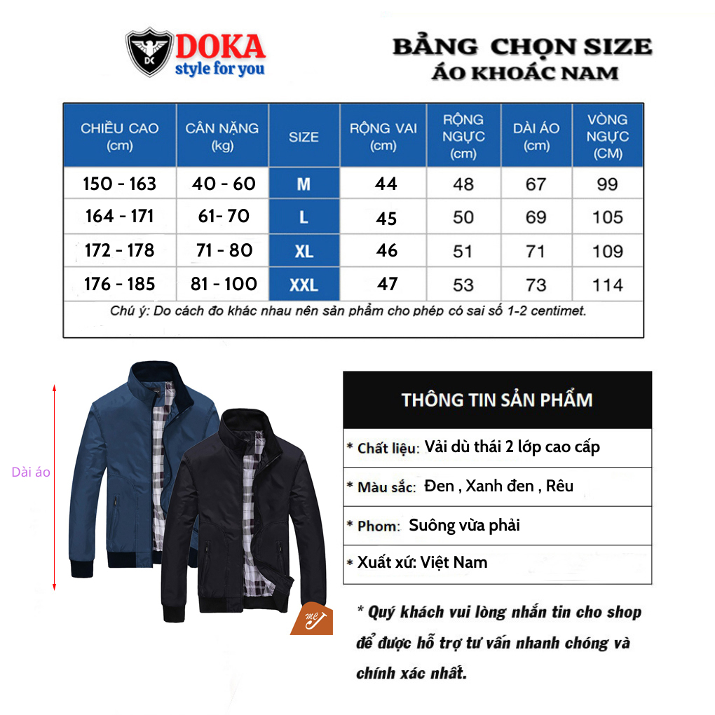 Áo khoác nam áo gió vải dù DOKA STORE cao cấp 2 lớp chống nắng tia UV và chống nước khoát phong cách Hàn Quốc DF22