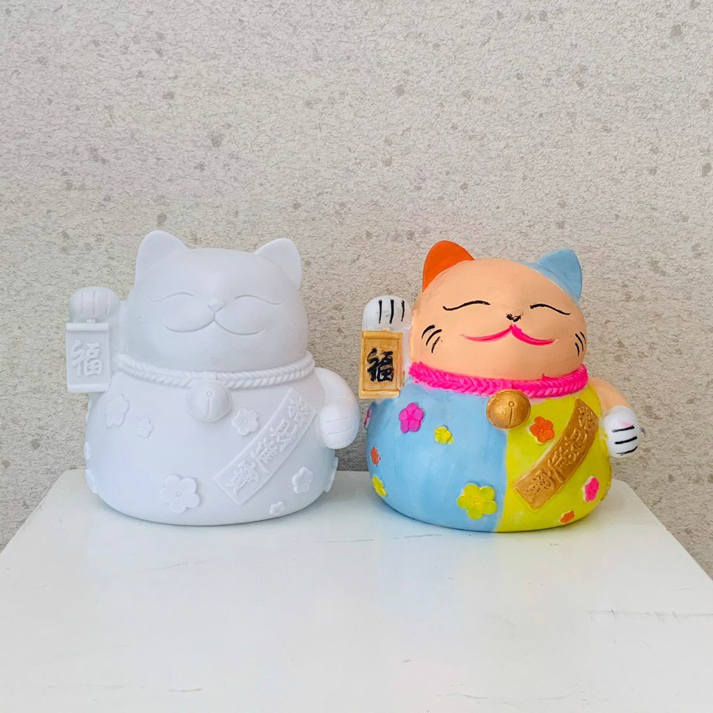 Tô Tượng Thạch Cao Mèo Thần Tài Size Trung - Tượng Tô Màu Cho Bé Tặng 1 Tượng Nhỏ Dễ Thương - Bảo Bình Decor