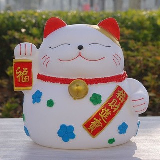 Tô Tượng Thạch Cao Mèo Thần Tài Size Trung - Tượng Tô Màu Cho Bé Tặng 1 Tượng Nhỏ Dễ Thương - Bảo Bình Decor