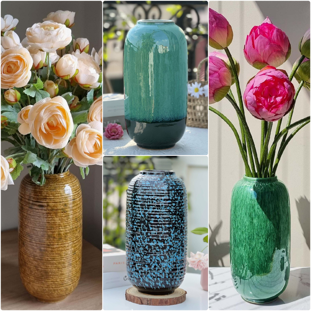 Lọ hoa, bình hoa gốm sứ Bát Tràng dáng xoài cao 30 cm dùng để cắm hoa decor trang trí phòng khách, spa, quán cafe đẹp