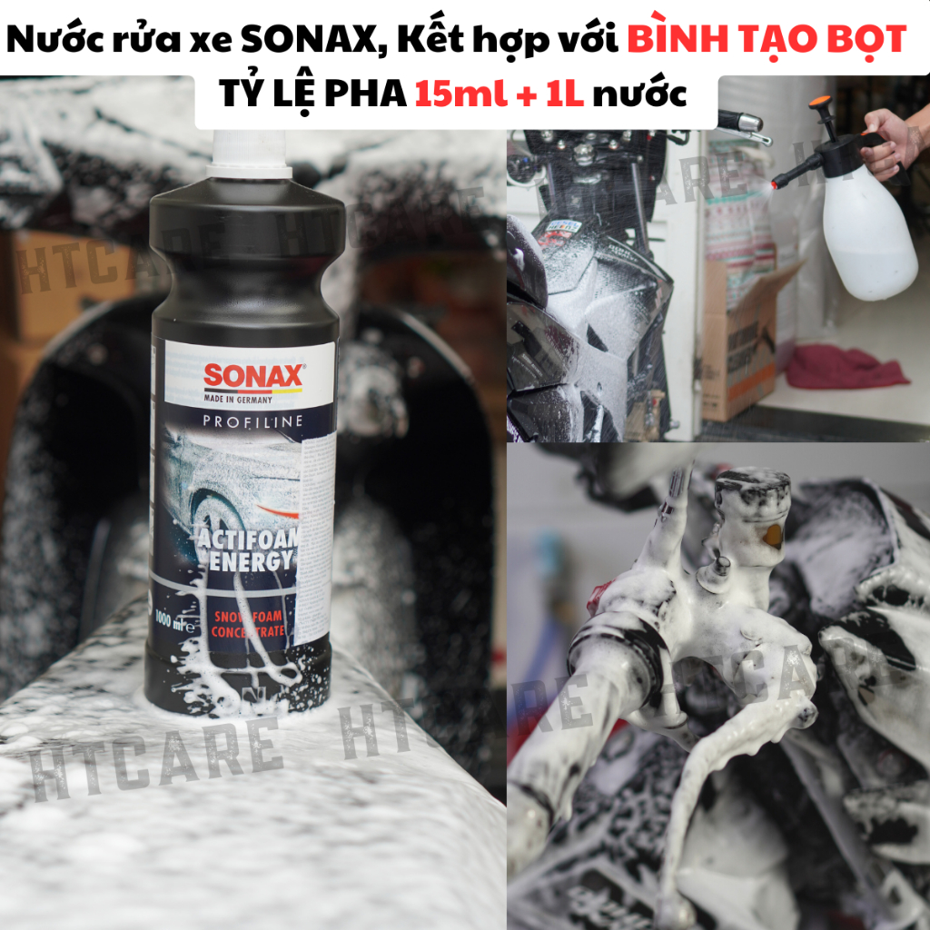 Nước rửa xe tạo bọt SONAX Actifoam Energy đậm đặc siêu bọt, siêu thơm dung tích 1L HTCARE