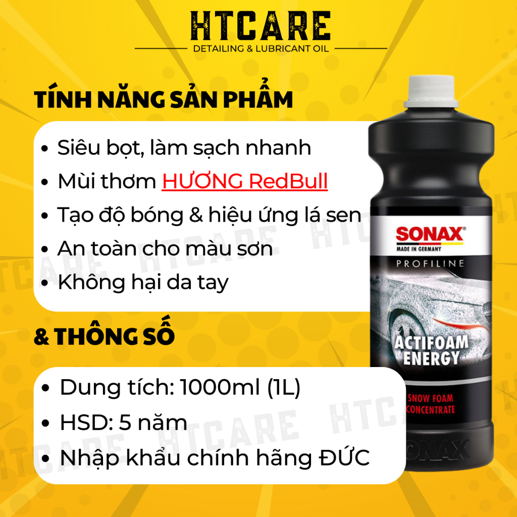 Nước rửa xe tạo bọt SONAX Actifoam Energy đậm đặc siêu bọt, siêu thơm dung tích 1L HTCARE