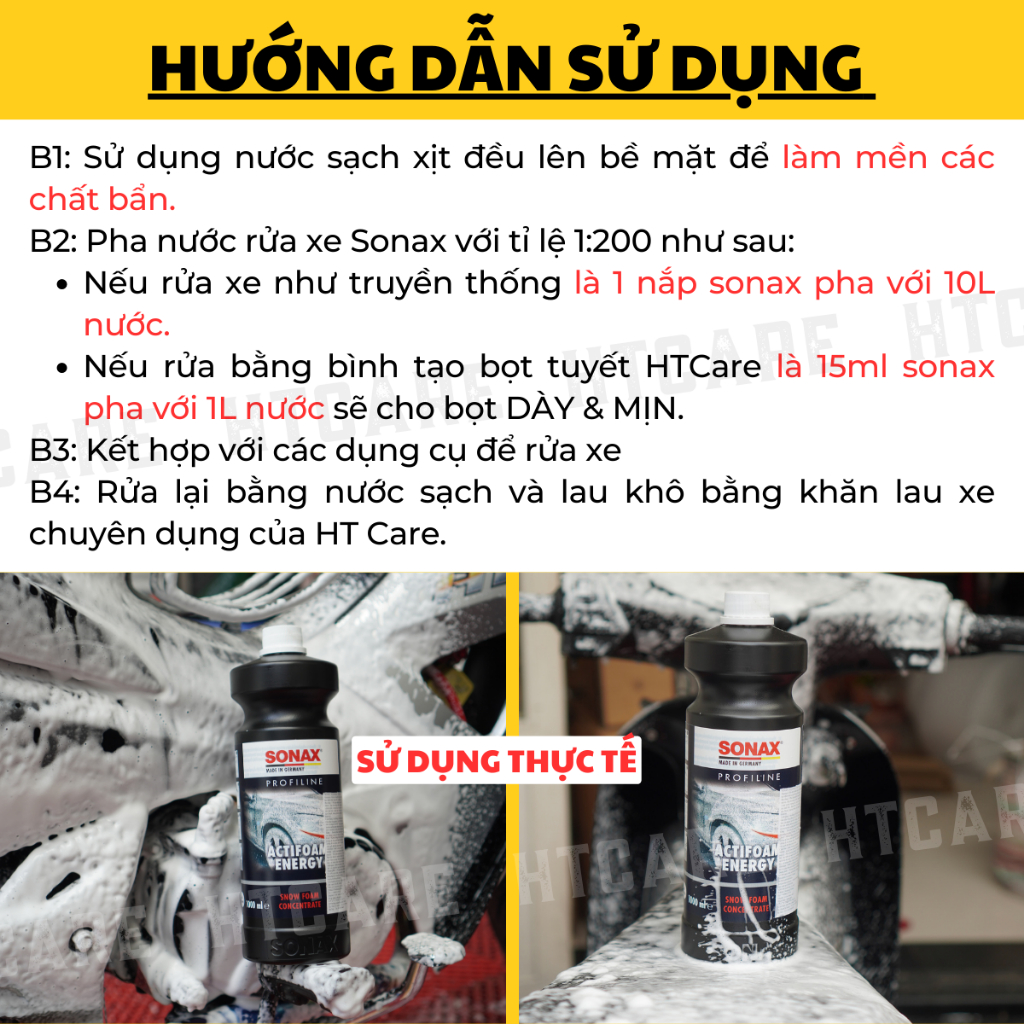 Nước rửa xe tạo bọt SONAX Actifoam Energy đậm đặc siêu bọt, siêu thơm dung tích 1L HTCARE