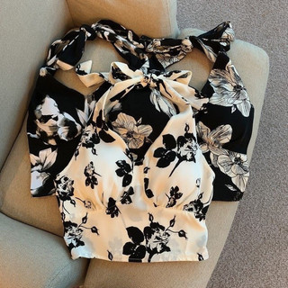 Áo yếm hoa có mút croptop nhún sau cột nơ - B2P