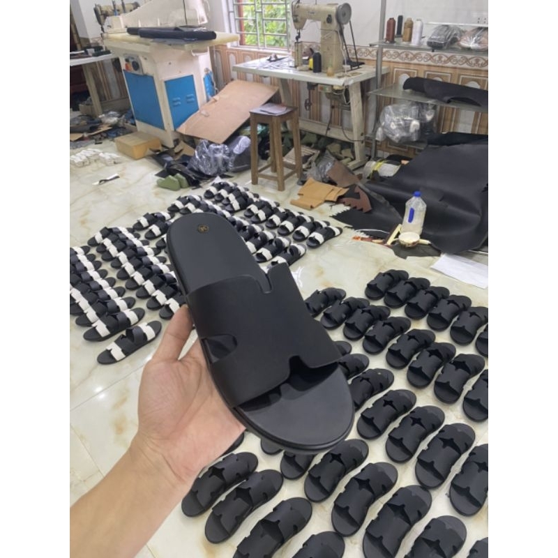 Dép nam da chữ H hot trend cao cấp da bò đẹp quai ngang