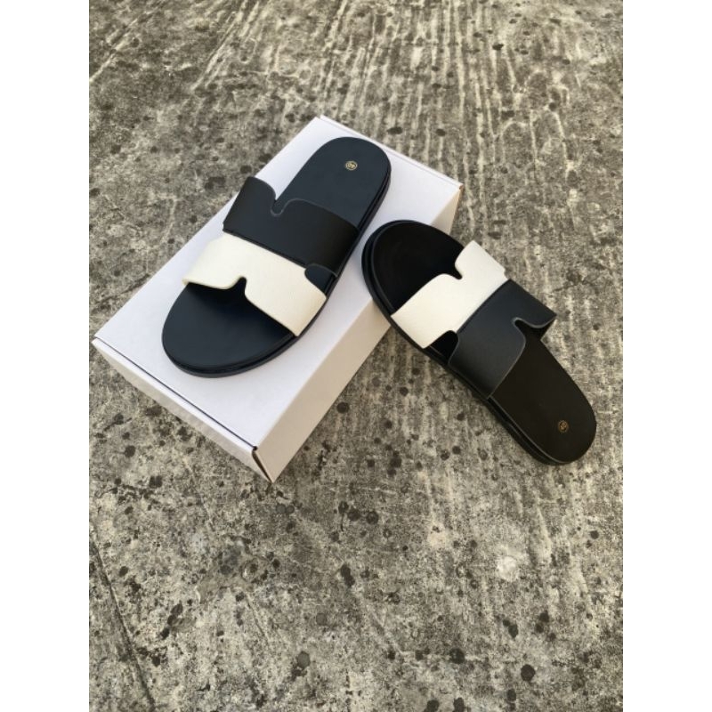 Dép nam da chữ H hot trend cao cấp da bò đẹp quai ngang