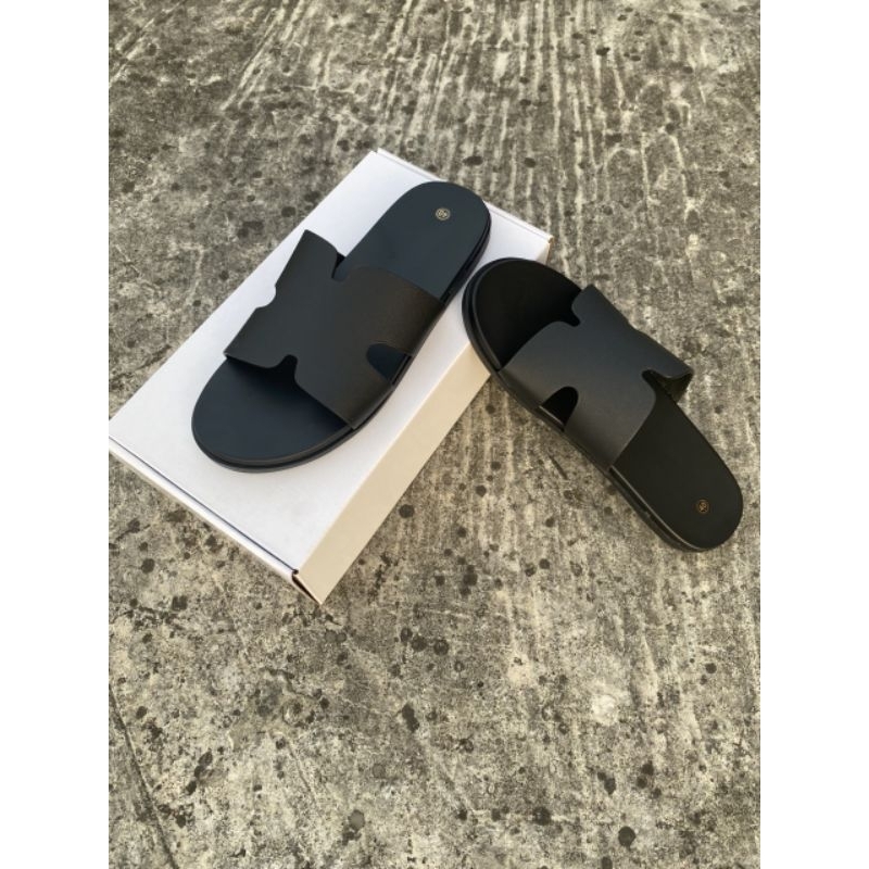 Dép nam da chữ H hot trend cao cấp da bò đẹp quai ngang