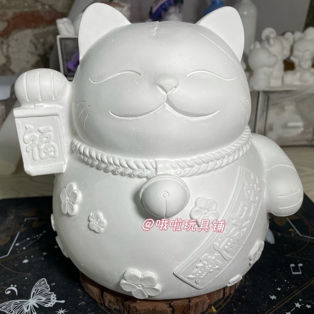 Tô Tượng Thạch Cao Mèo Thần Tài Size Trung - Tượng Tô Màu Cho Bé Tặng 1 Tượng Nhỏ Dễ Thương - Bảo Bình Decor