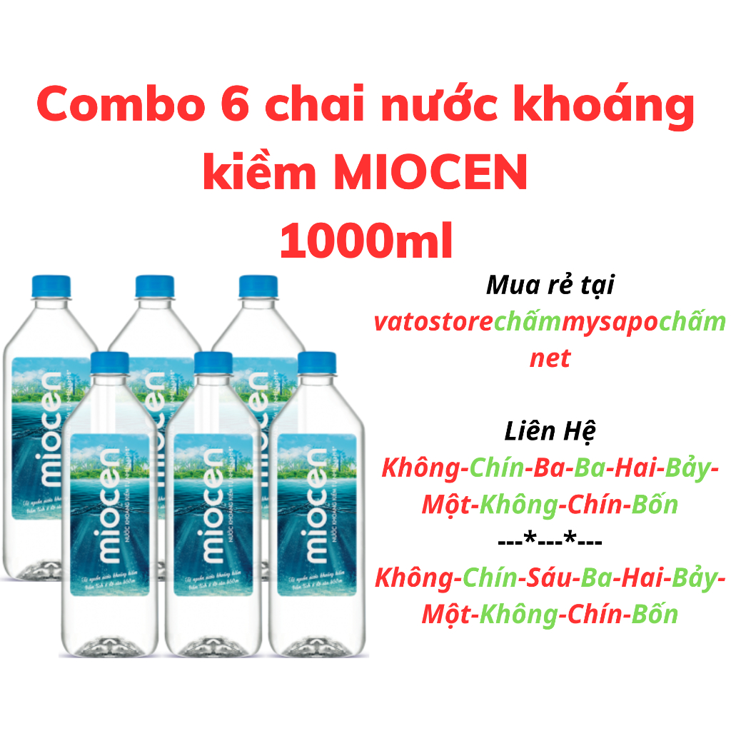 Thùng 12 chai nước khoáng kiềm MIOCEN 1000ml / Lốc 6 chai nước khoáng kiềm MIOCEN 1.0 lít