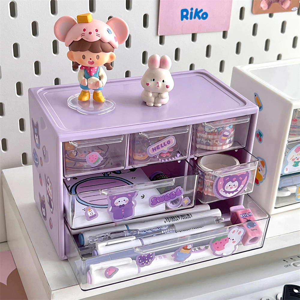 Tủ đựng bút mini đa năng Penly hộp nhựa đa năng 6 ngăn dùng trang trí decor bàn học đựng bút, trang sức,  washi tape