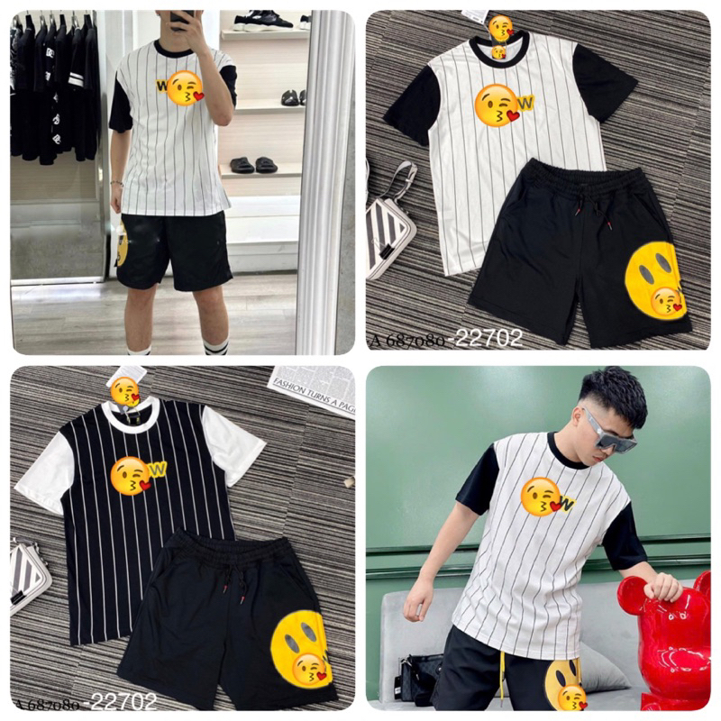 Sét Cộc Nam/Nữ Hình Mặt Cười Kẻ Sọc Siêu Đẹp - Bộ Hè Nam/Nữ Hàng Cao Cấp Phong Cách Cháy Phố
