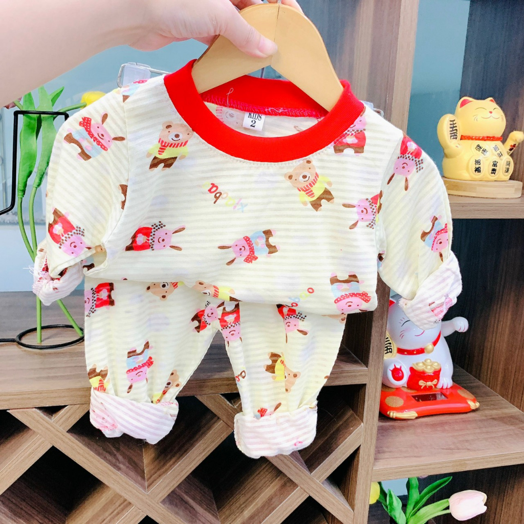 Bộ quần áo dài tay sợi tre thoáng khi, nhiều màu dễ thương cho bé trai, bé gái BD21