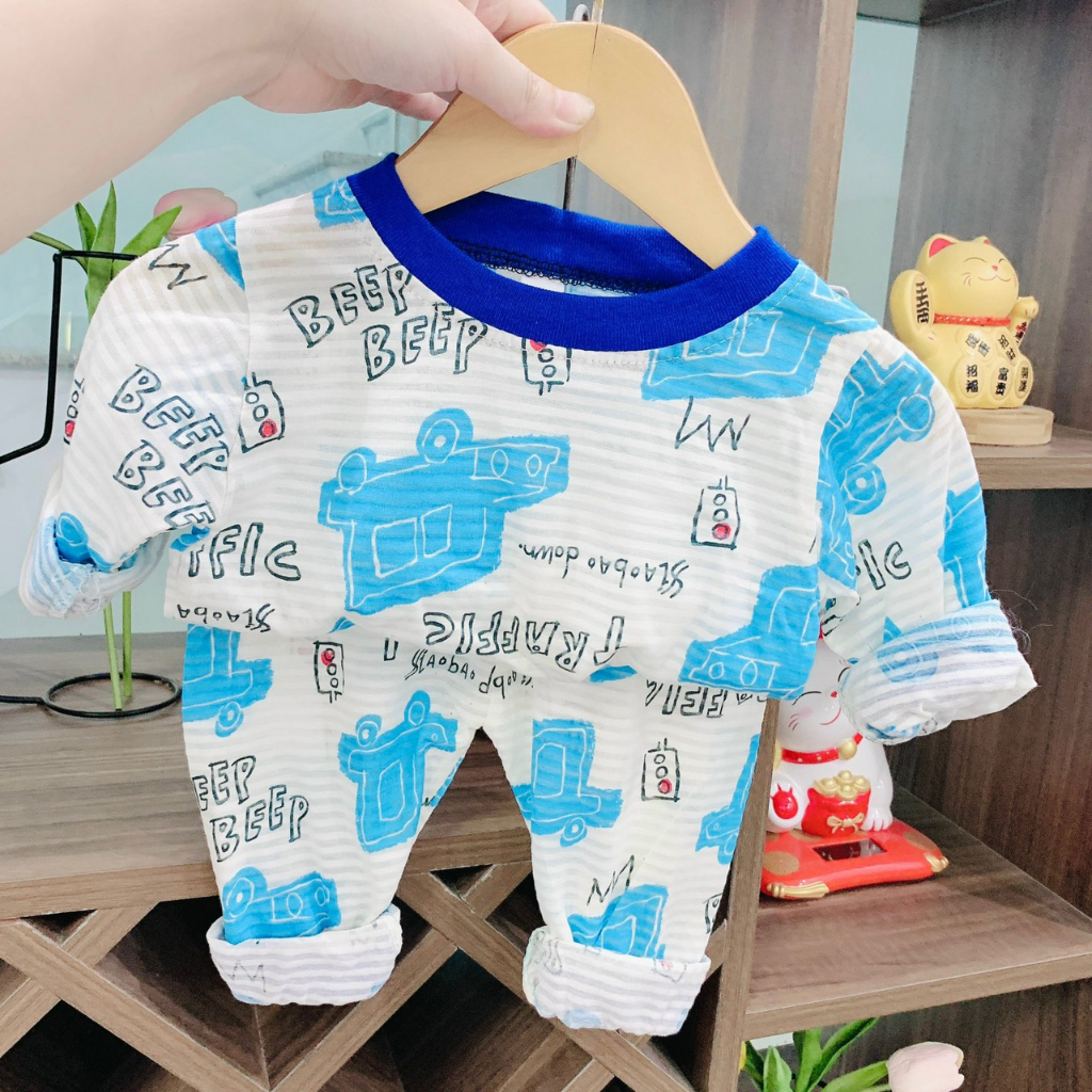 Bộ quần áo dài tay sợi tre thoáng khi, nhiều màu dễ thương cho bé trai, bé gái BD21