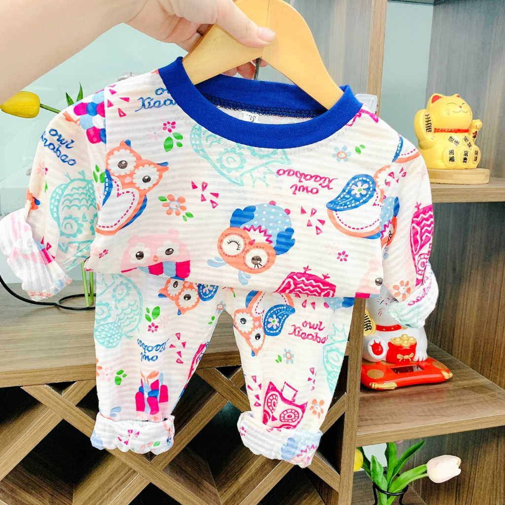 Bộ quần áo dài tay sợi tre thoáng khi, nhiều màu dễ thương cho bé trai, bé gái BD21