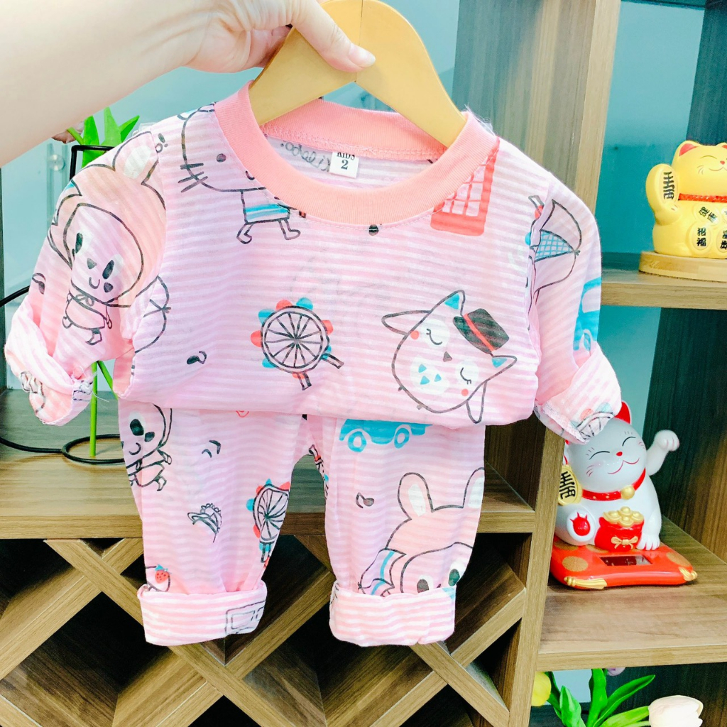 Bộ quần áo dài tay sợi tre thoáng khi, nhiều màu dễ thương cho bé trai, bé gái BD21