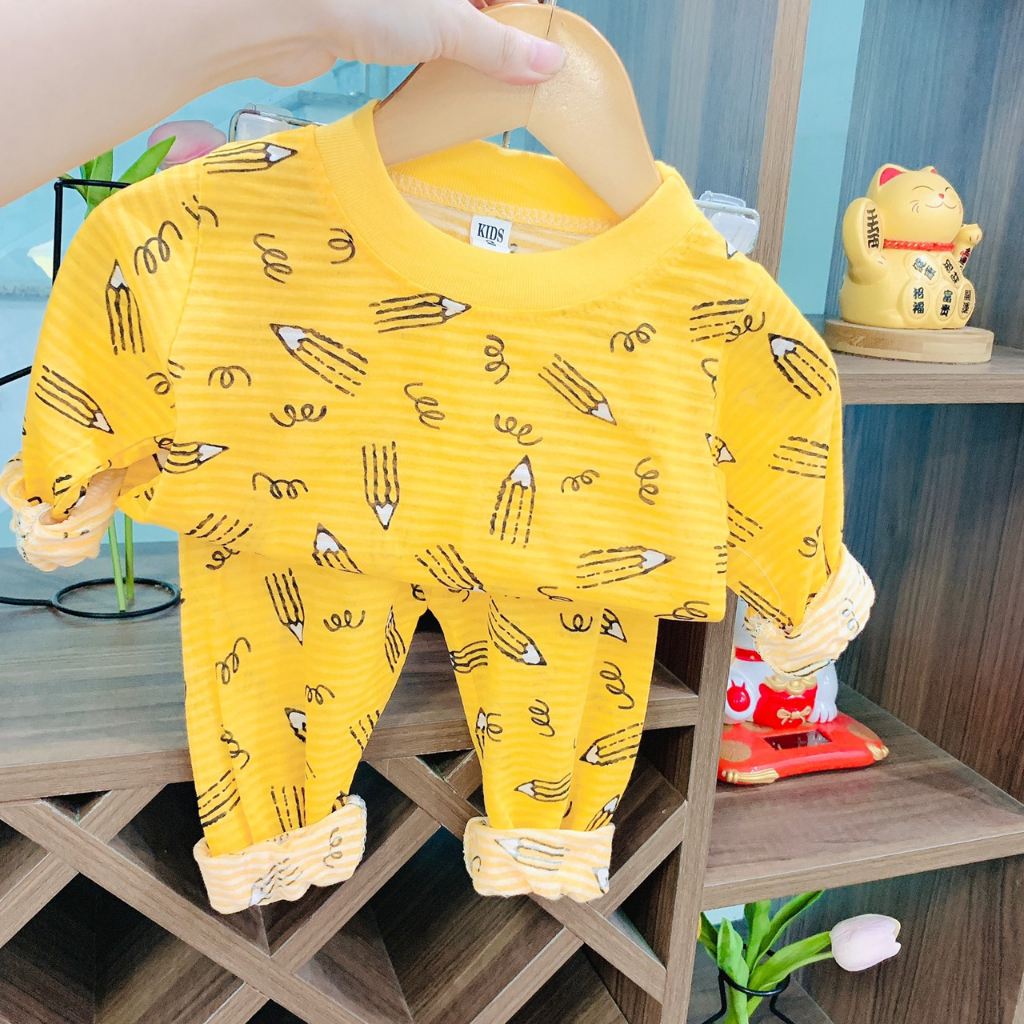 Bộ quần áo dài tay sợi tre thoáng khi, nhiều màu dễ thương cho bé trai, bé gái BD21