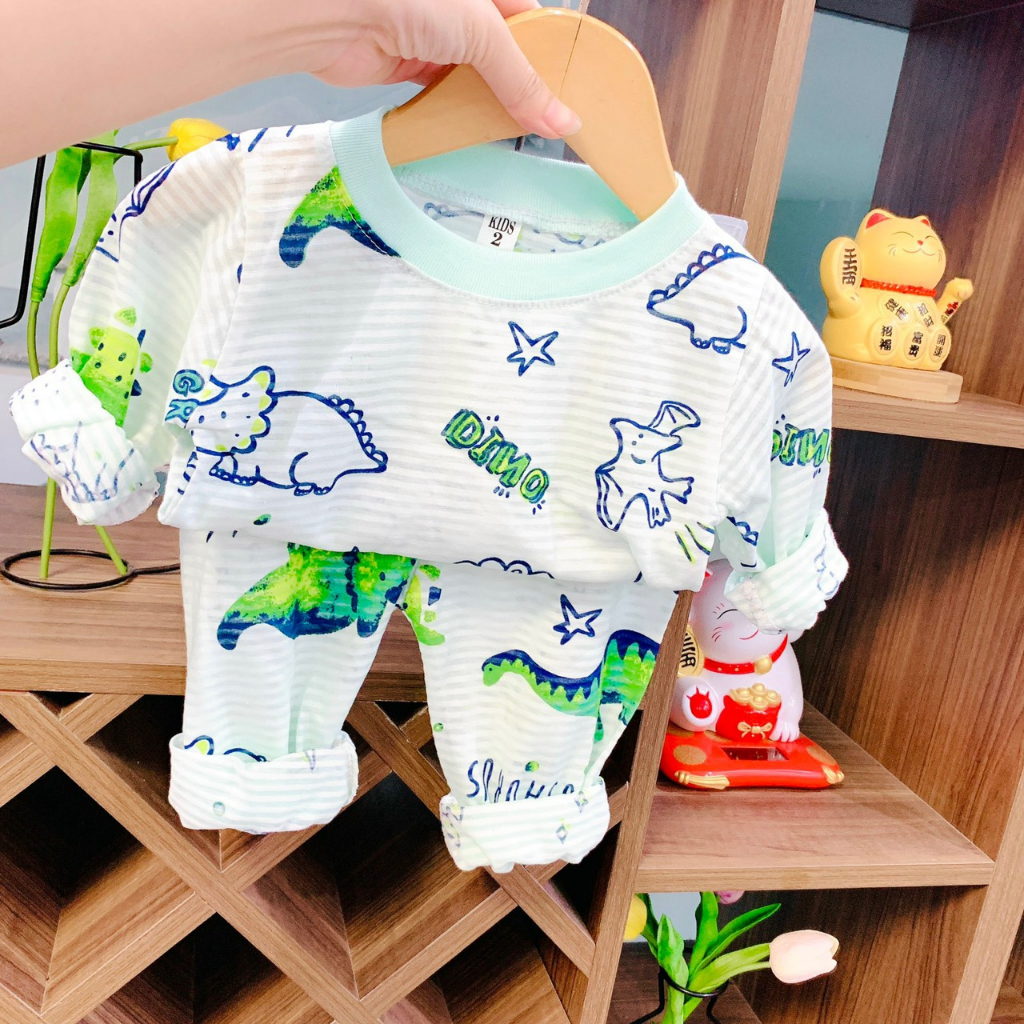 Bộ quần áo dài tay sợi tre thoáng khi, nhiều màu dễ thương cho bé trai, bé gái BD21
