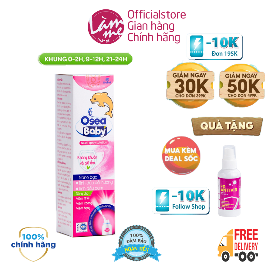 Dung dịch xịt mũi trẻ em Osea Baby, xịt thông mũi bảo vệ trẻ nhỏ, vệ sinh mũi trẻ nhỏ, an toàn cho bé 70ml