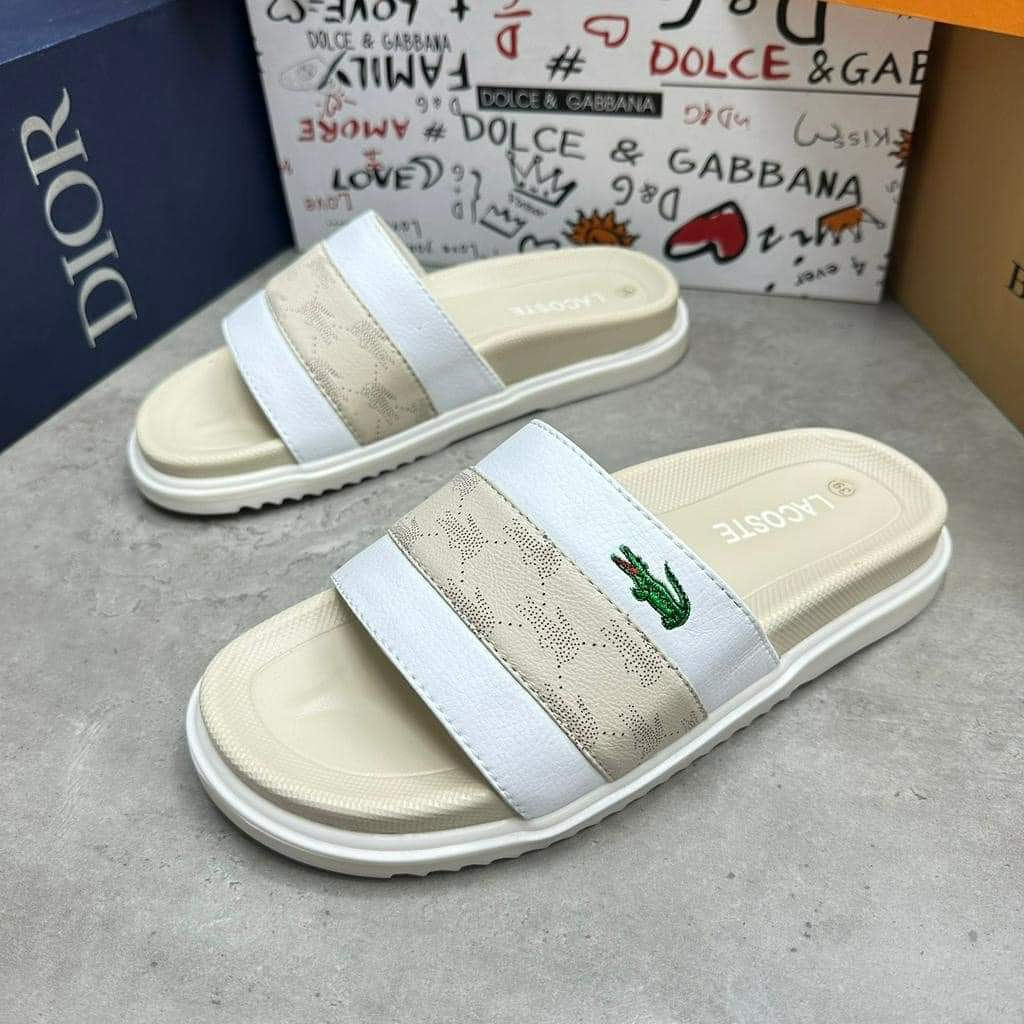 Dép Lacoste nam, Dép quai ngang nam đế cao 4cm , Phiên bản mới nhất 2023 ( đế cao su - quai da cao cấp )