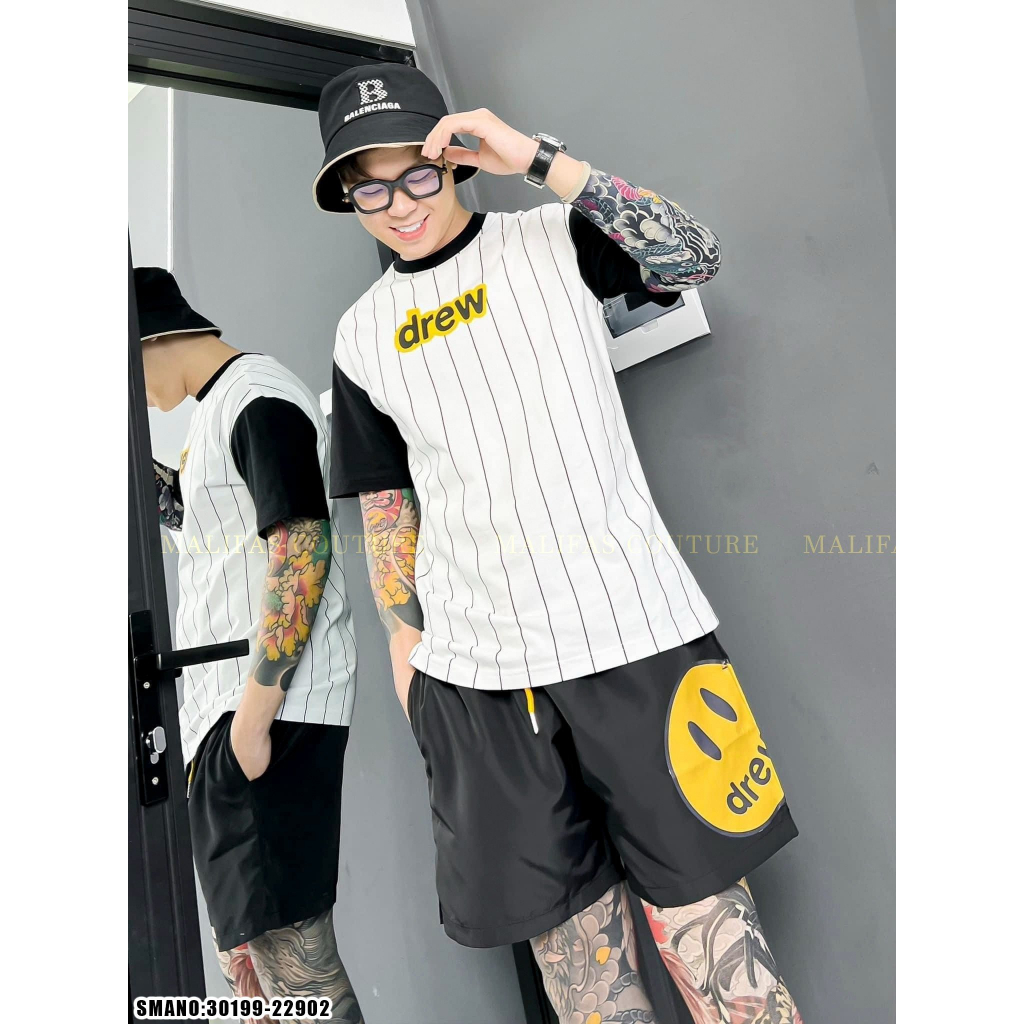 Sét Cộc Nam/Nữ Hình Mặt Cười Kẻ Sọc Siêu Đẹp - Bộ Hè Nam/Nữ Hàng Cao Cấp Phong Cách Cháy Phố