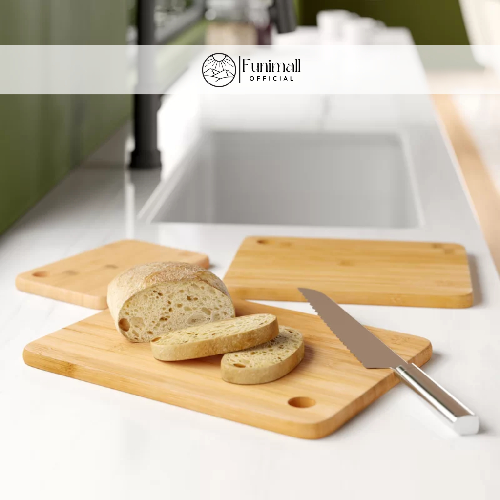 Thớt tre chữ nhật-tròn cao cấp FUNIMALL không mùn, siêu nhẹ, kháng khuẩn, dày dặn