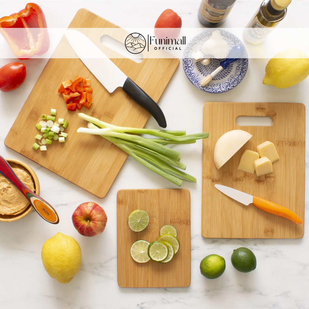 Thớt tre chữ nhật-tròn cao cấp FUNIMALL không mùn, siêu nhẹ, kháng khuẩn, dày dặn