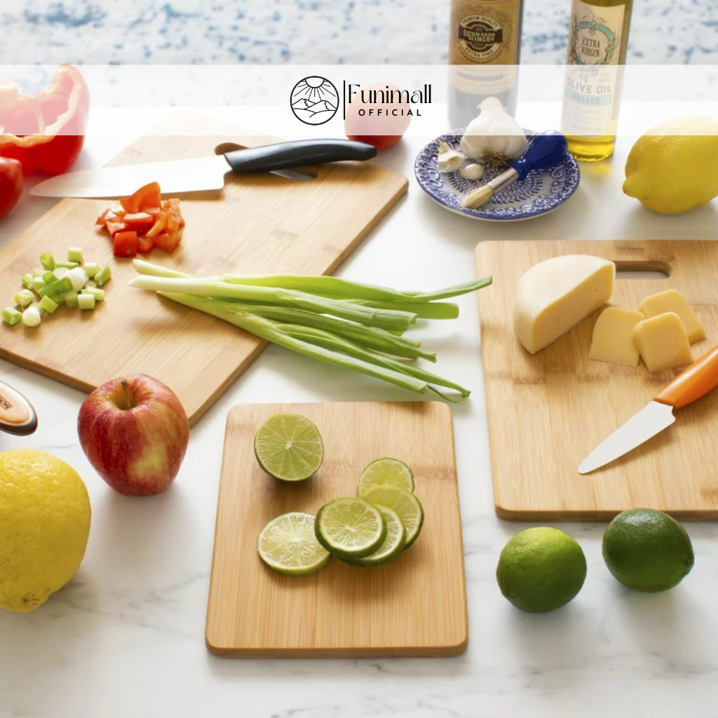Thớt tre chữ nhật-tròn cao cấp FUNIMALL không mùn, siêu nhẹ, kháng khuẩn, dày dặn