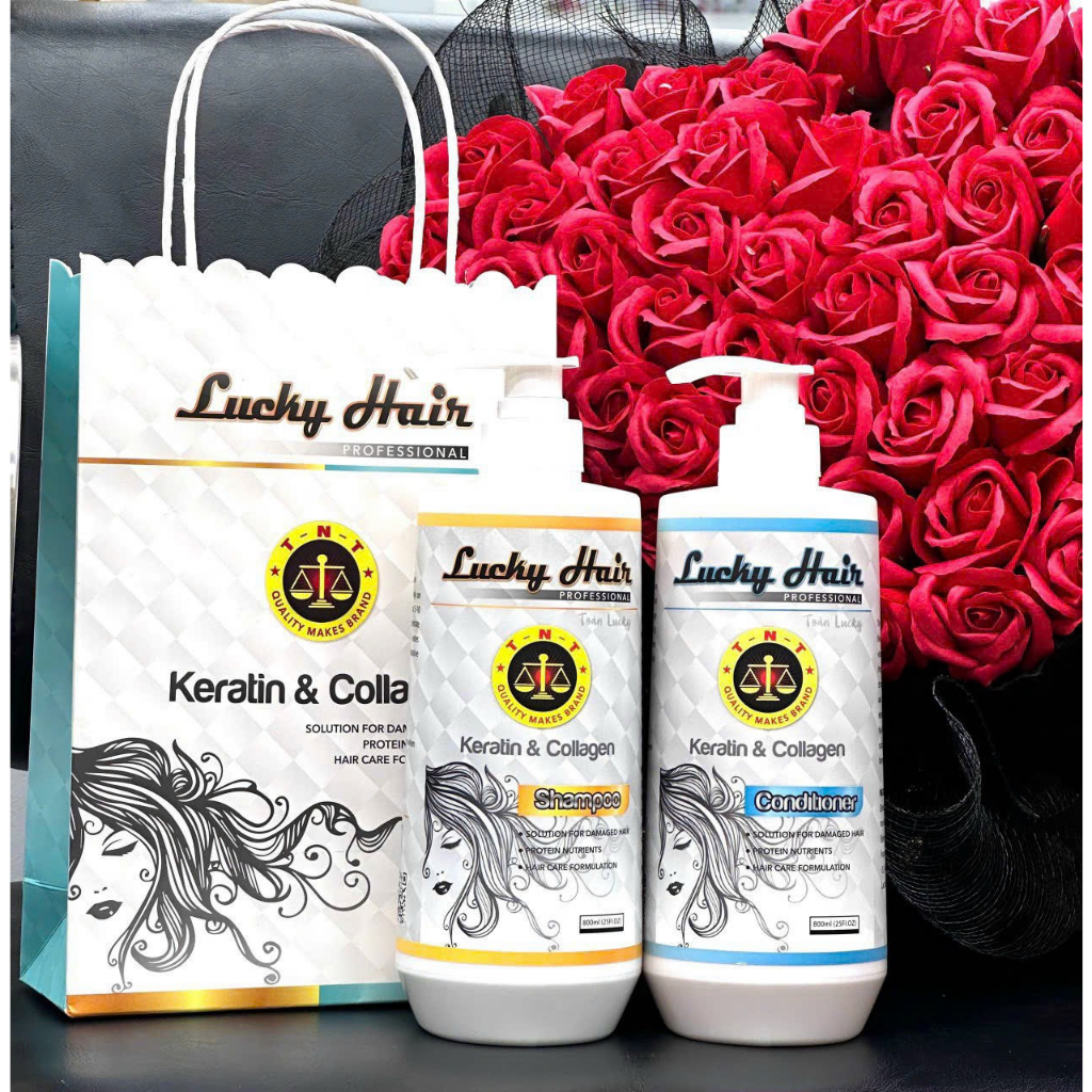 Cặp Gội Xả Lucky Hair TNT Keratin & Colagen Phục Hồi Chống Rụng Tóc 800ml x2