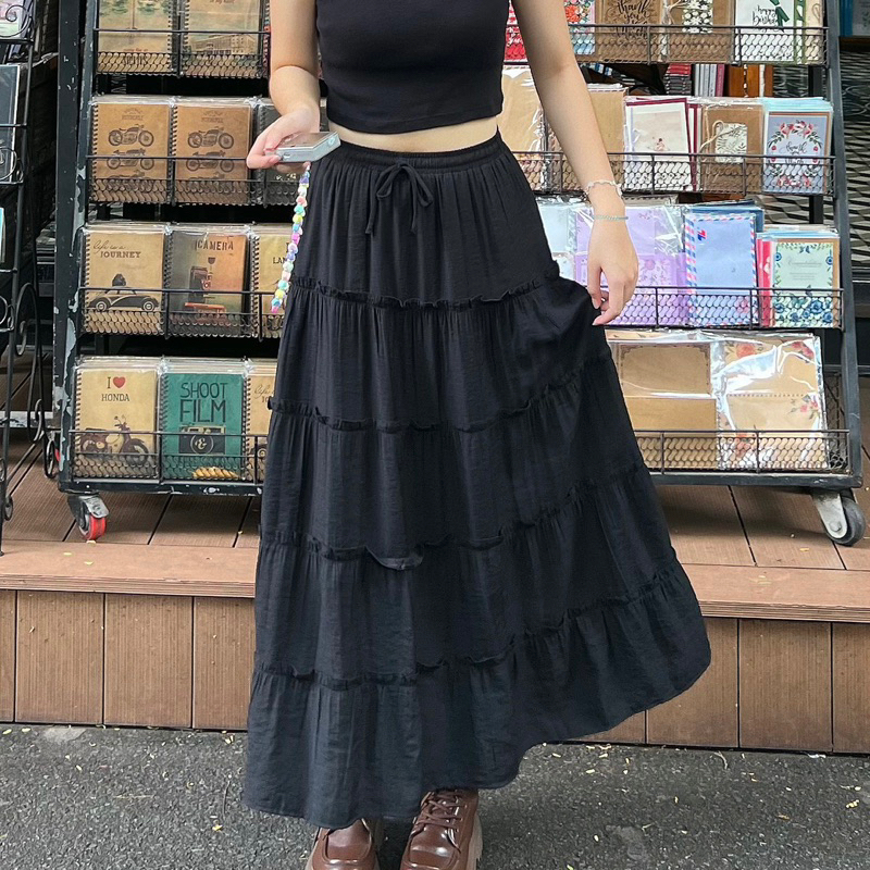 Chân váy dài xòe nhiều tầng Trắng Đen Lita Skirt - Aufra studio