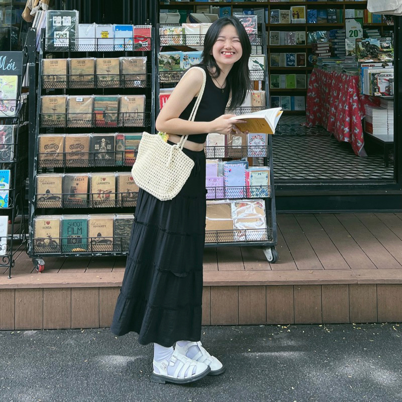 Chân váy dài xòe nhiều tầng Trắng Đen Lita Skirt - Aufra studio