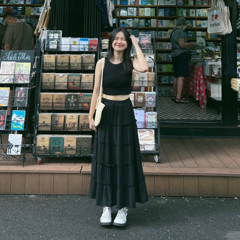 Chân váy dài xòe nhiều tầng Trắng Đen Lita Skirt - Aufra studio