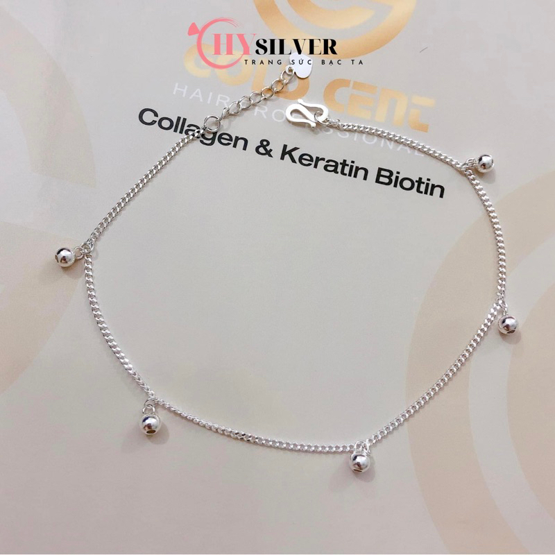 Lắc chân bạc nữ CHY SILVER 6 bi nhỏ xinh bạc ta