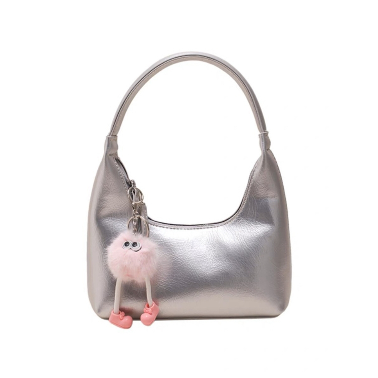 Túi xách màu bạc kẹp nách TUIXACHXINH2 có móc khoá thú bông đi kèm