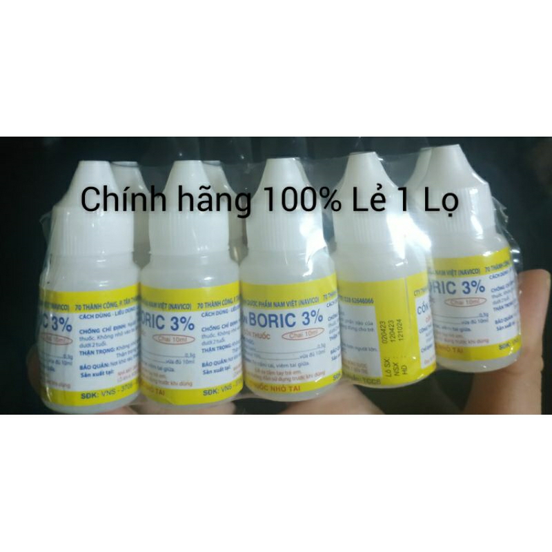 Cồn Boric 3% , Viêm tai giữa, Viêm tai ngoài, Nấm tai 10ml